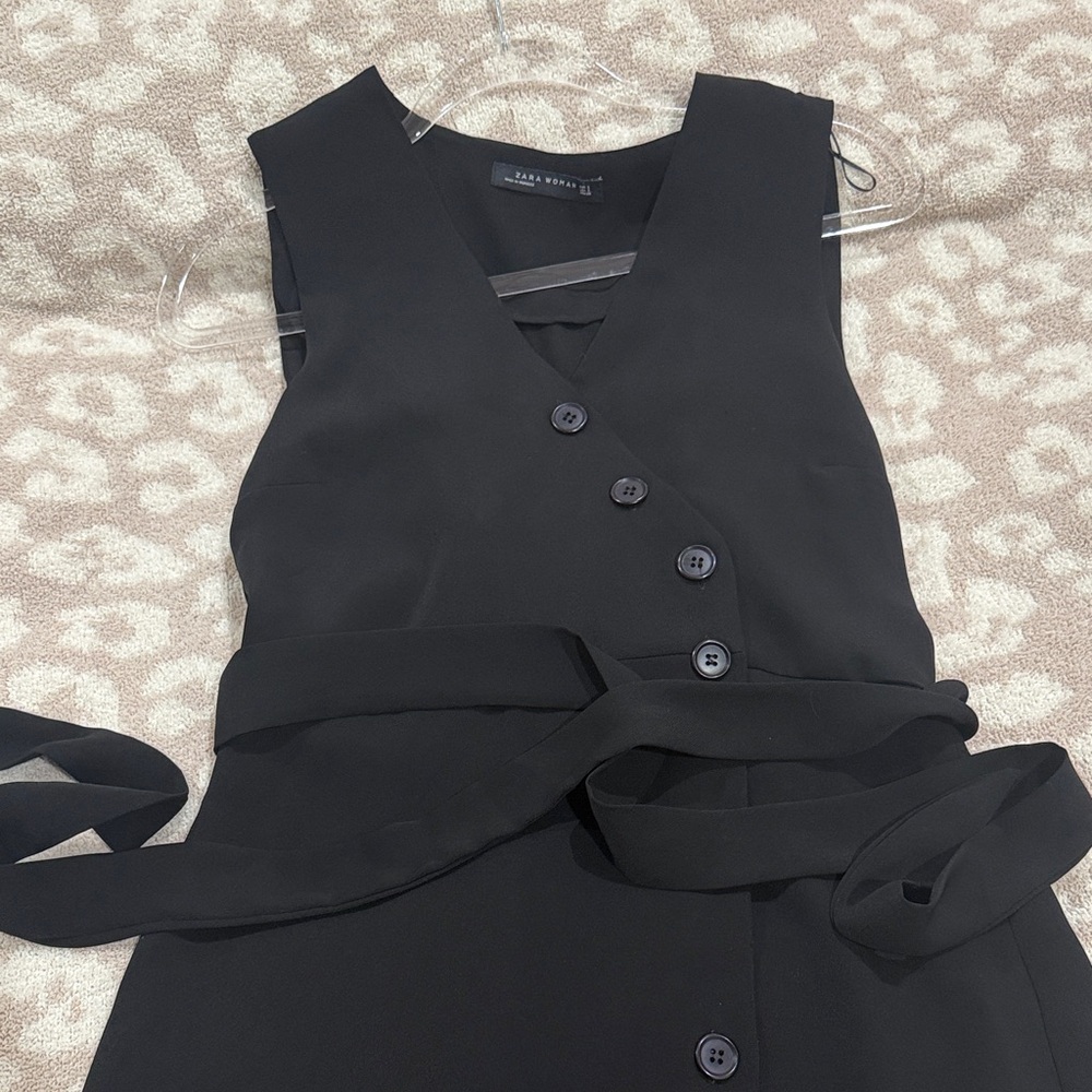 Zara Black V-Neck Buttoned Dress